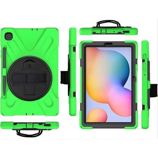 Case2go - Hoes voor Samsung Galaxy Tab S7 Plus - Hand Strap Armor Case Met Pencil Houder - Groen
