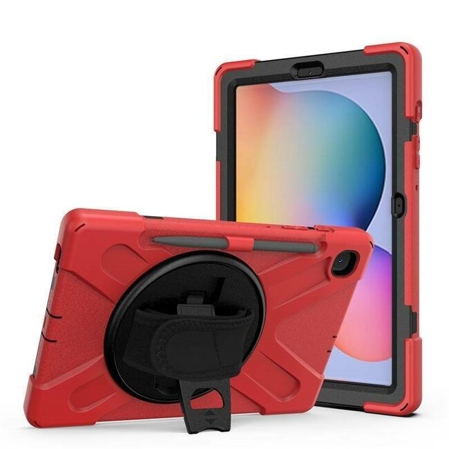 Case2go - Hoes voor Samsung Galaxy Tab S6 - Hand Strap Armor Case Met Pencil Houder - Rood