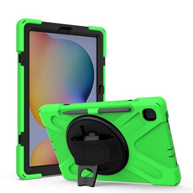 Case2go - Hoes voor Samsung Galaxy Tab S6 - Hand Strap Armor Case Met Pencil Houder - Groen