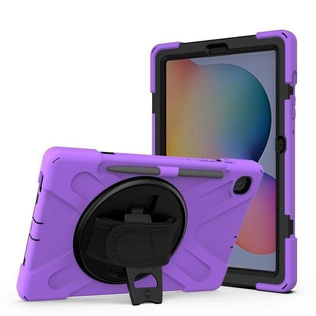 Case2go - Hoes voor Samsung Galaxy Tab S6 - Hand Strap Armor Case Met Pencil Houder - Paars