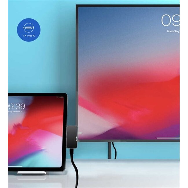 WIWU - USB C Hub HDMI T5 Pro - 4 in 1 - Alpha - Zwart