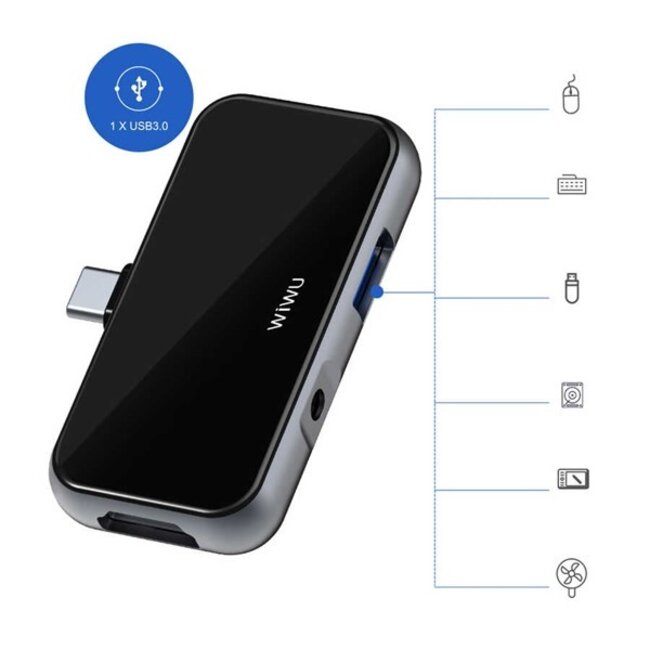 WIWU - USB C Hub HDMI T5 Pro - 4 in 1 - Alpha - Zwart