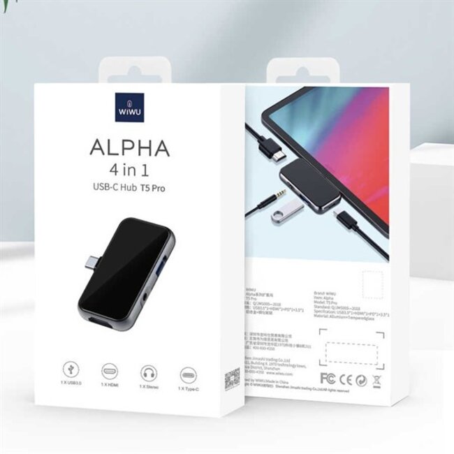 WIWU - USB C Hub HDMI T5 Pro - 4 in 1 - Alpha - Zwart