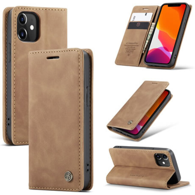 CaseMe - iPhone 12 hoesje - Wallet Book Case - Magneetsluiting - Bruin