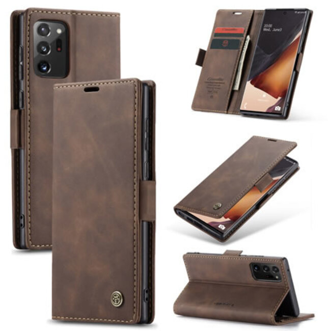 CaseMe - Samsung Galaxy Note 20 hoesje - Wallet Book Case - Magneetsluiting - Donker Bruin