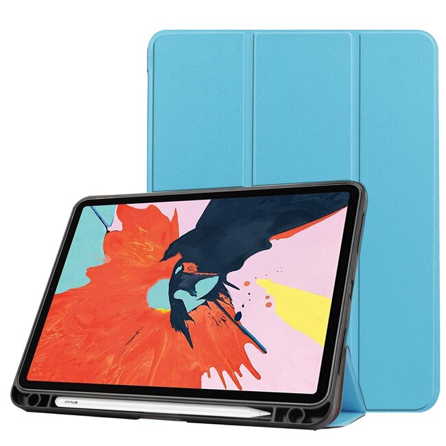 Case2go - Hoes voor de iPad Air 10.9 (2020) - Tri-Fold Book Case - met Apple Pencil Houder - Licht Blauw