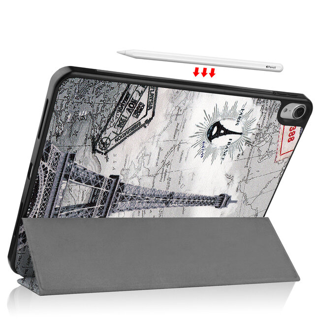 Case2go - Hoes voor de iPad Air 10.9 (2020) - Tri-Fold Book Case - met Apple Pencil Houder - Eiffeltoren