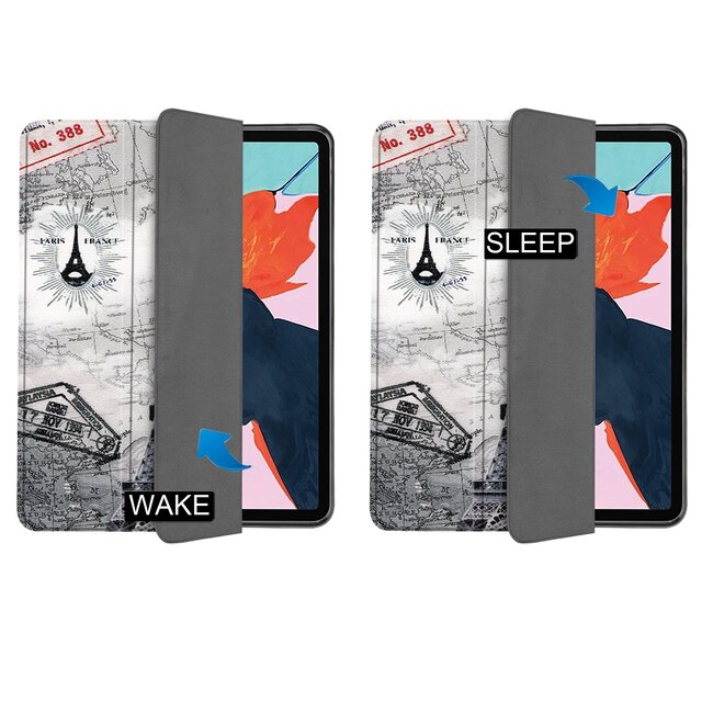Case2go - Hoes voor de iPad Air 10.9 (2020) - Tri-Fold Book Case - met Apple Pencil Houder - Eiffeltoren