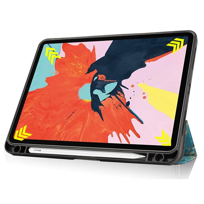 Case2go - Hoes voor de iPad Air 10.9 (2020) - Tri-Fold Book Case - met Apple Pencil Houder - Witte Bloesem