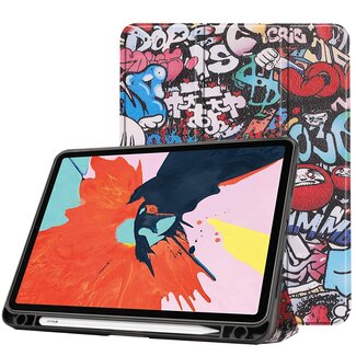 Case2go iPad Hoes voor Apple iPad Air 2020 Hoes Cover - 10.9 inch - Tri-Fold Book Case - Apple Pencil Houder - Graffiti
