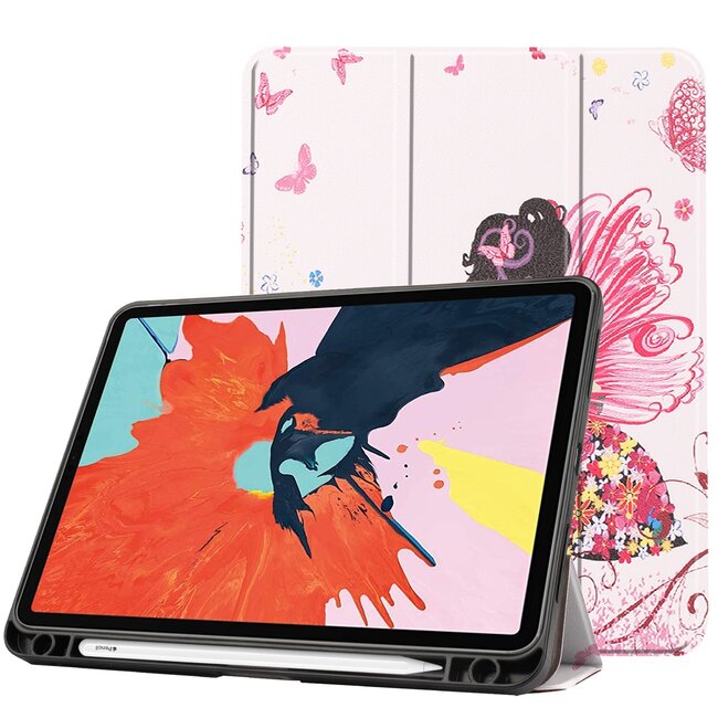 Case2go - Hoes voor de iPad Air 10.9 (2020) - Tri-Fold Book Case - met Apple Pencil Houder - Flower Fairy