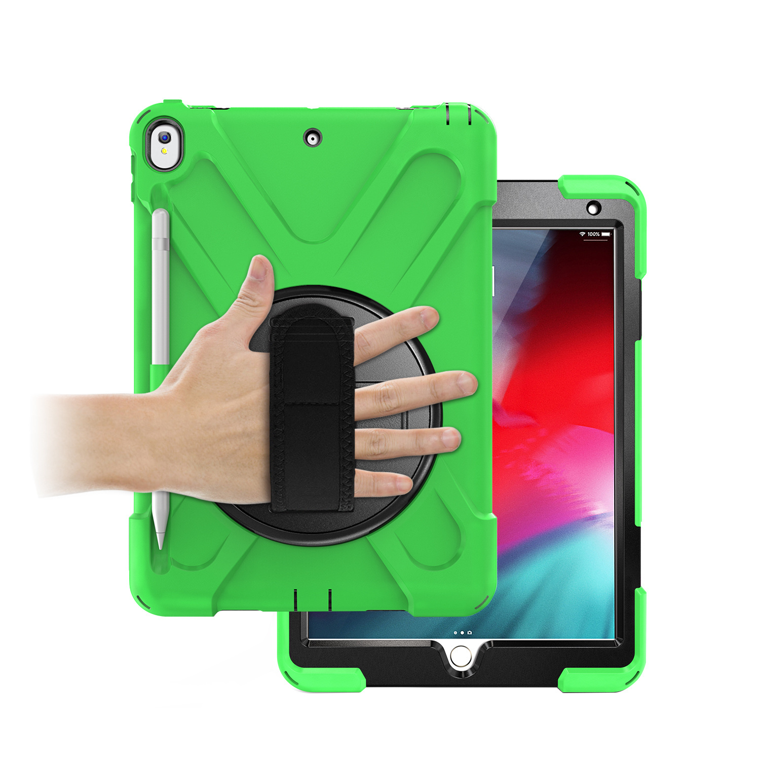 iPad 2020 hoes - 10.2 inch - Hand Strap Armor Case - Green afbeelding
