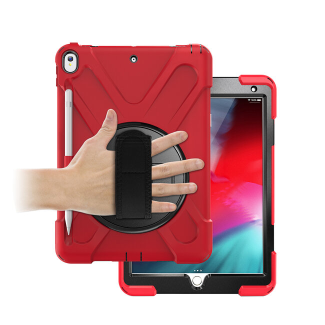 Case2go - Hoes voor Apple iPad 2020 - 10.2 inch - Hand Strap Armor Case - Rood