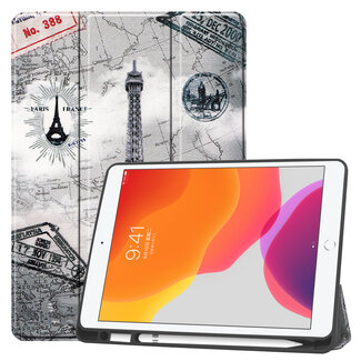 Case2go iPad Hoes voor Apple iPad 2020 Hoes Cover - 10.2 inch - Tri-Fold Book Case - Apple Pencil Houder - Eiffeltoren