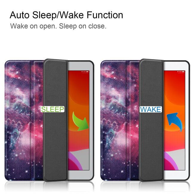 Case2go - Hoes voor de iPad 10.2 (2019/2020) - Tri-Fold Book Case - met Apple Pencil Houder - Galaxy