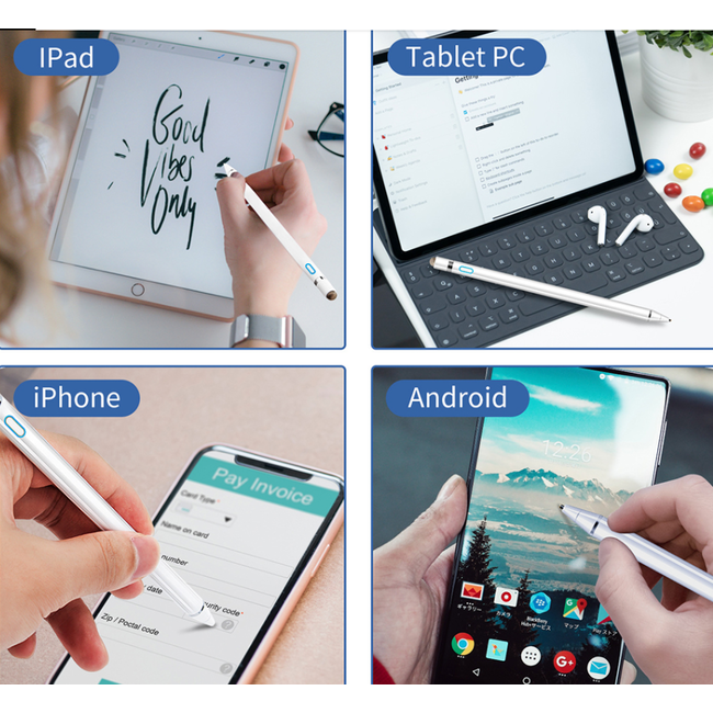 Active Stylus Pen - Oplaadbare Dual Touch Pen voor Tablet en Telefoon - Zwart