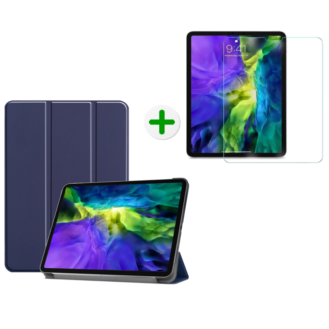 Case2go - Hoes en screenprotector voor de iPad Pro 11 inch (2020) - Tablet hoes en Screenprotector - Donker Blauw