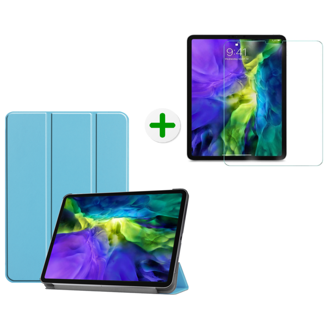 Case2go - Hoes en screenprotector voor de iPad Pro 11 inch (2020) - Tablet hoes en Screenprotector - Licht Blauw