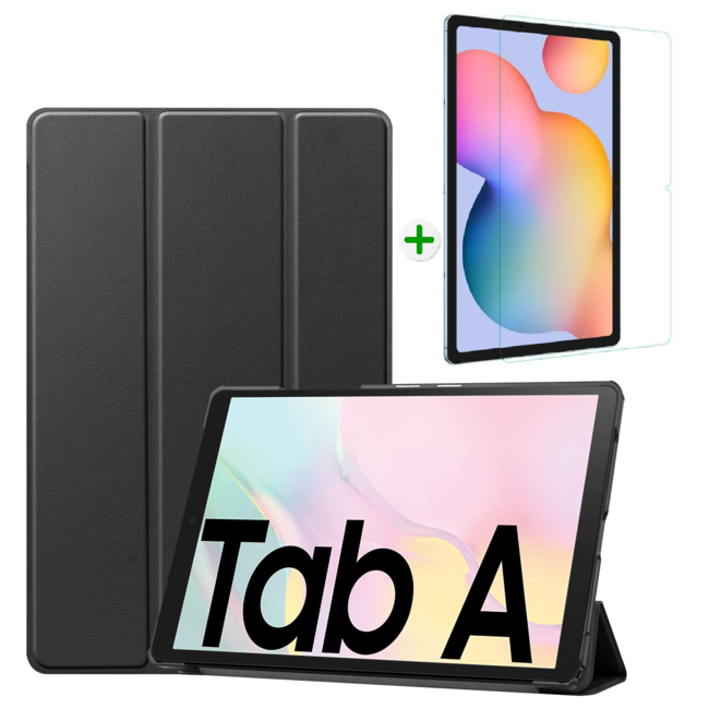 Case2go - Hoes en screenprotector voor de Samsung Galaxy Tab A7 - Tri-fold Book Case en Tempered Glass Cover - 10.4 inch - Zwart