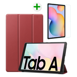 Case2go Samsung Galaxy Tab A7 Hoes en Screenprotector - Tri-fold Book Case en Tempered Glass Cover - 10.4 inch - Donker Rood