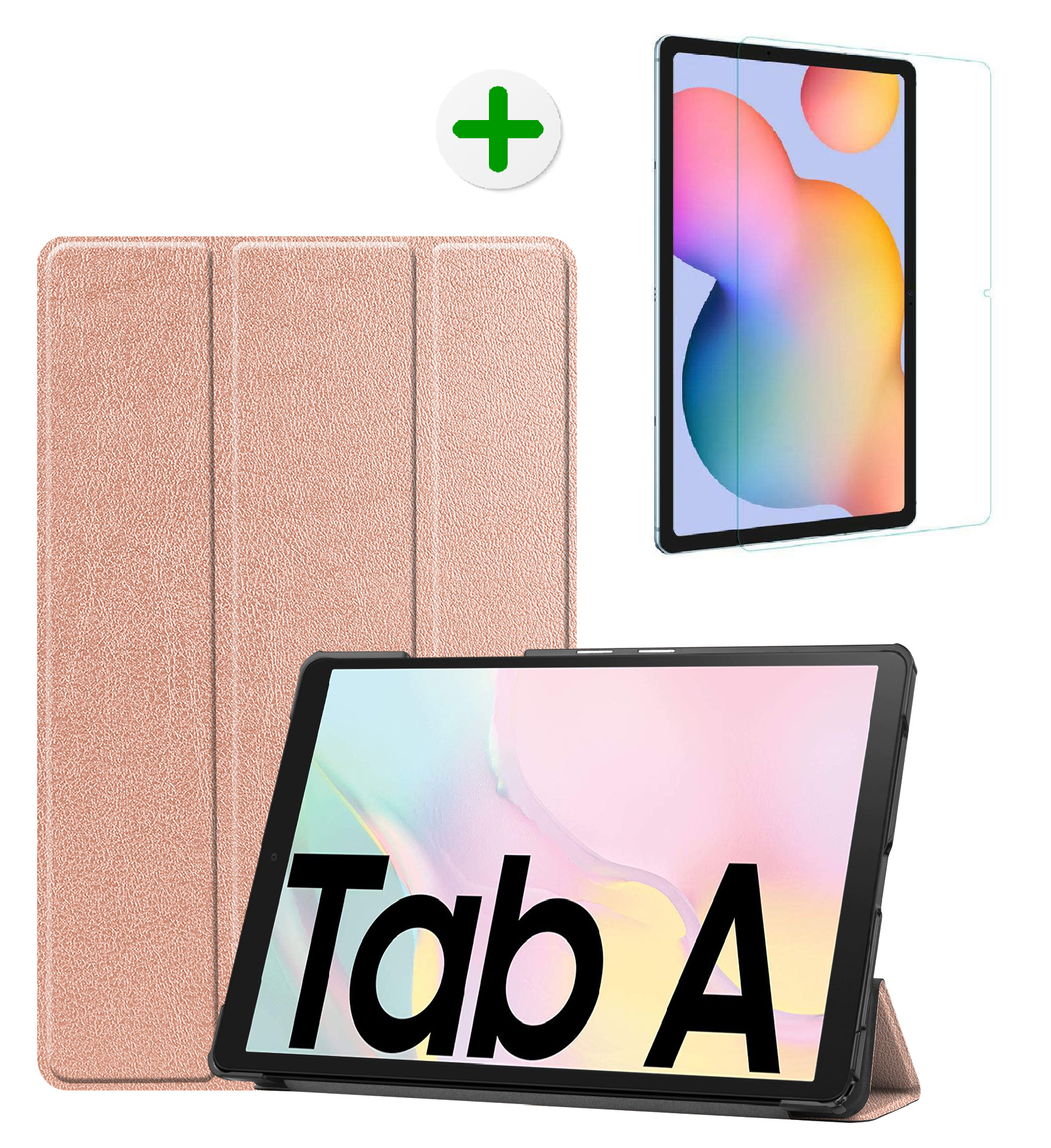 Samsung Galaxy Tab A7 Hoes en Screenprotector - Tri-fold Book Case en Tempered Glass Cover - 10.4 inch - Rosé Goud afbeelding