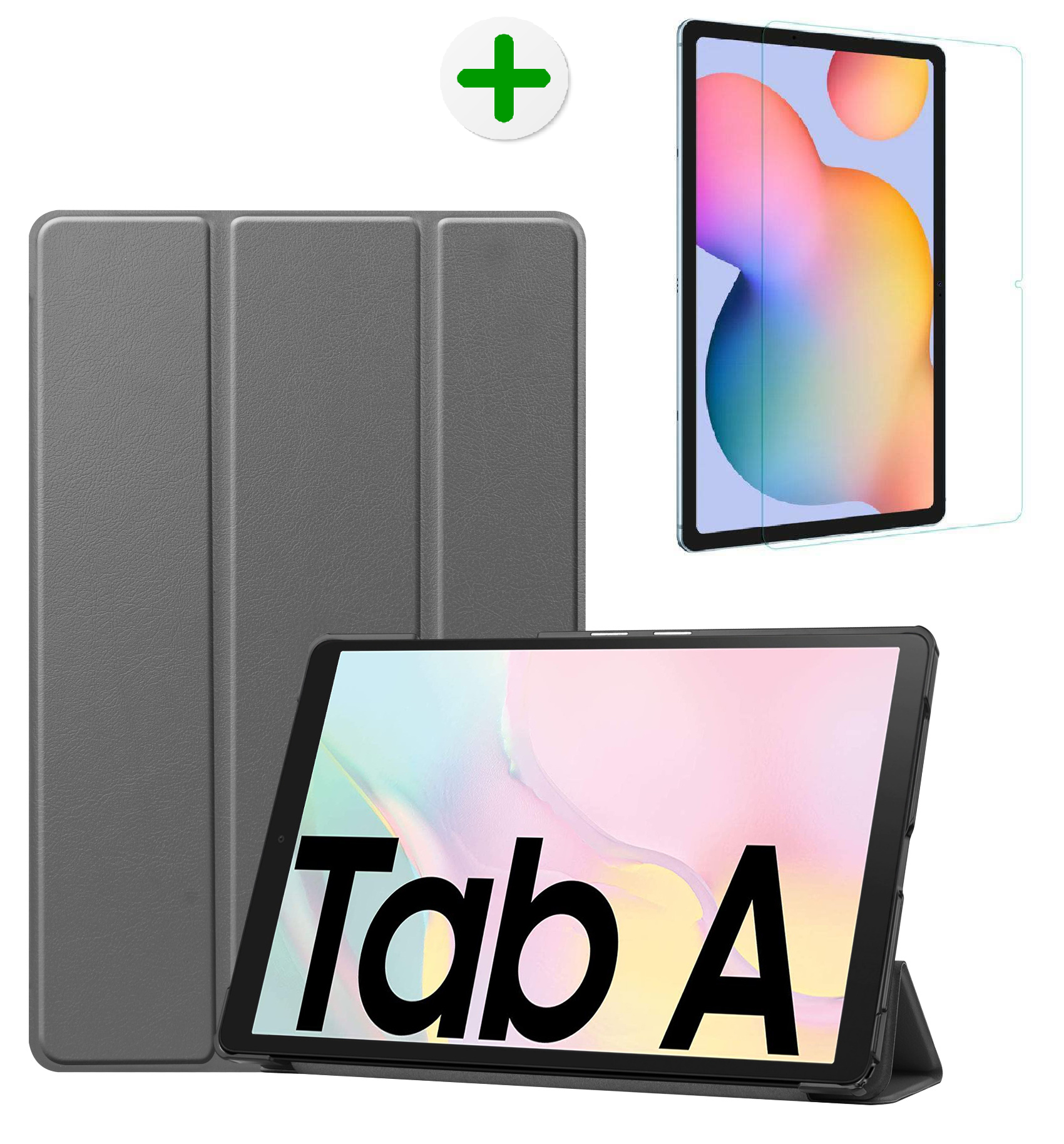 Samsung Galaxy Tab A7 Hoes en Screenprotector - Tri-fold Book Case en Tempered Glass Cover - 10.4 inch - Grijs afbeelding