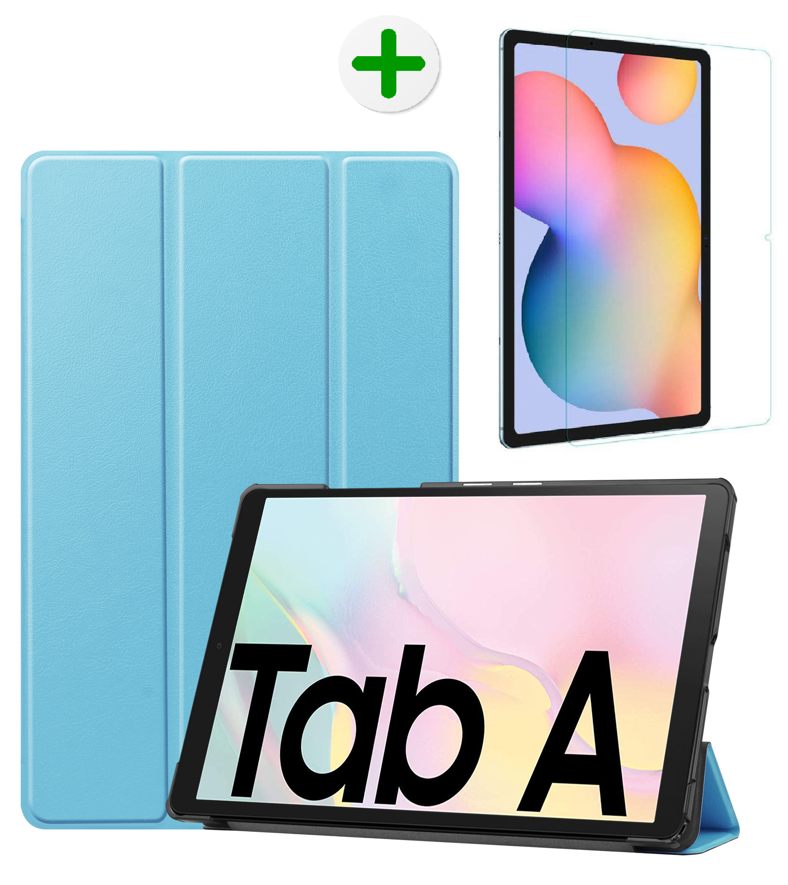 Samsung Galaxy Tab A7 Hoes en Screenprotector - Tri-fold Book Case en Tempered Glass Cover - 10.4 inch - Licht Blauw afbeelding