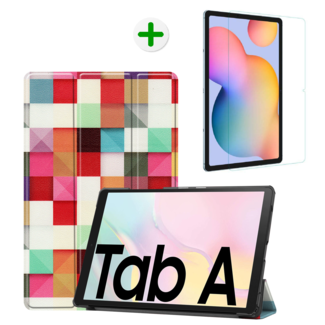 Case2go Samsung Galaxy Tab A7 Hoes en Screenprotector - Tri-fold Book Case en Tempered Glass Cover - 10.4 inch - Blocks