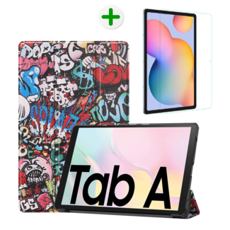 Case2go Samsung Galaxy Tab A7 Hoes en Screenprotector - Tri-fold Book Case en Tempered Glass Cover - 10.4 inch - Graffiti