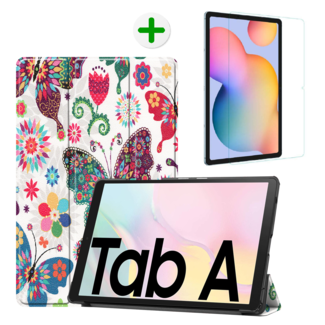 Case2go Samsung Galaxy Tab A7 Hoes en Screenprotector - Tri-fold Book Case en Tempered Glass Cover - 10.4 inch - Vlinders