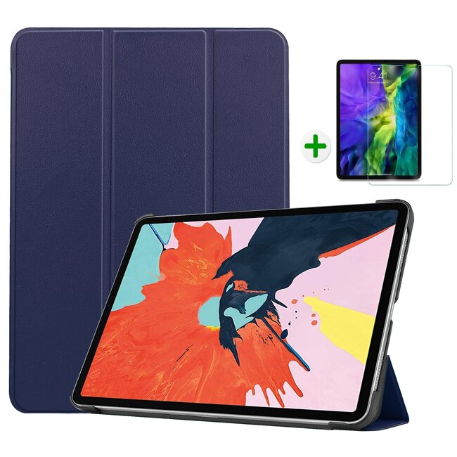 Case2go - Hoes voor de iPad Air 10.9 (2020) - hoes en Screenprotector - Tablet hoes met Auto sleep/wake Functie - Donker Blauw