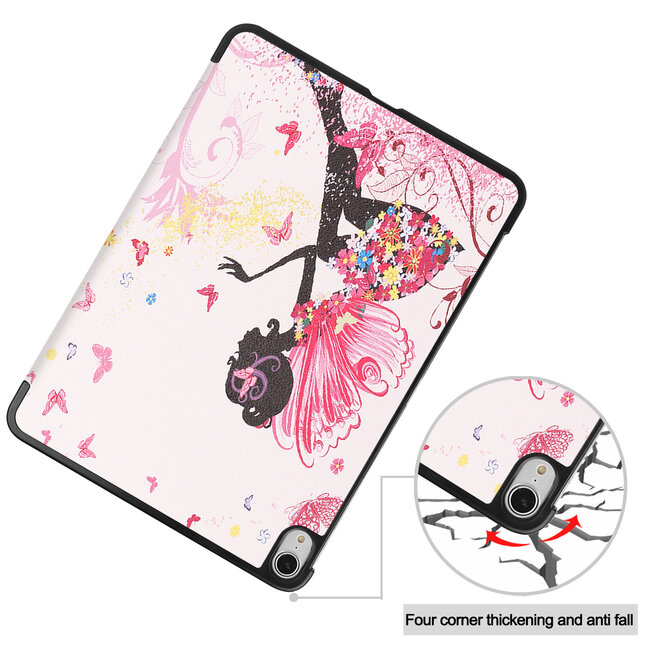 Case2go - Hoes voor de iPad Air 10.9 (2020) - hoes en Screenprotector - Tablet hoes met Auto sleep/wake Functie - Flower Fee