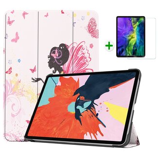 Case2go iPad Air 2020 hoes - 10.9 inch - hoes en Screenprotector - Tablet hoes met Auto sleep/wake Functie - Flower Fee