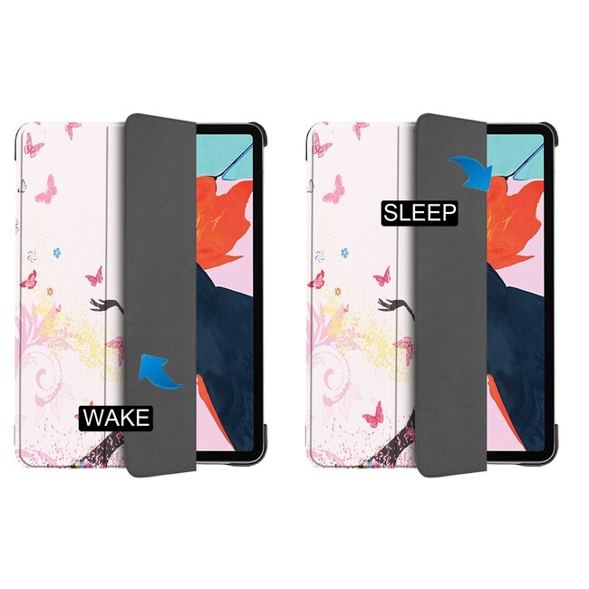Case2go - Hoes voor de iPad Air 10.9 (2020) - hoes en Screenprotector - Tablet hoes met Auto sleep/wake Functie - Flower Fee