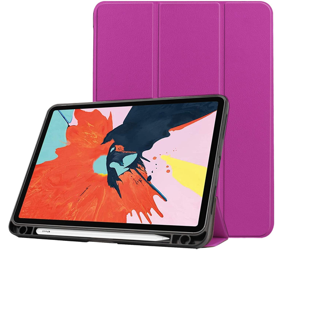 Case2go - Hoes voor de iPad Air 10.9 (2020) - Tri-Fold Book Case - met Apple Pencil Houder - Paars