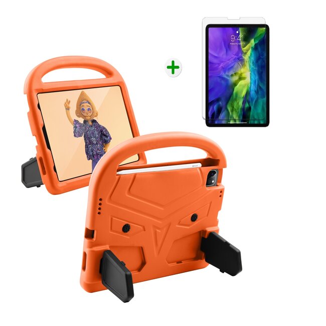 Case2go - Kinderhoes voor de iPad Air 10.9 (2020) - Schokbestendige case met handvat - iPad hoes Kinderen - Oranje