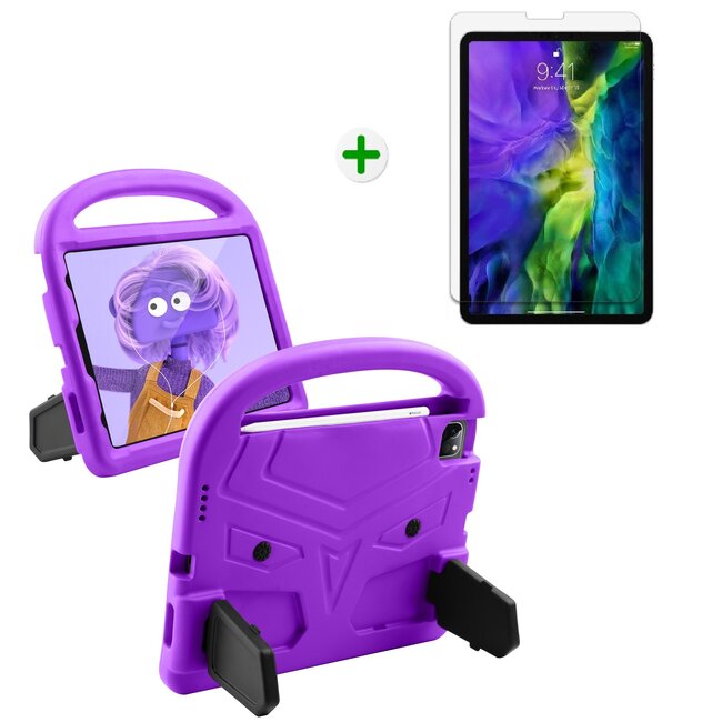 Case2go - Kinderhoes voor de iPad Air 10.9 (2020) - Schokbestendige case met handvat - iPad hoes Kinderen - Paars