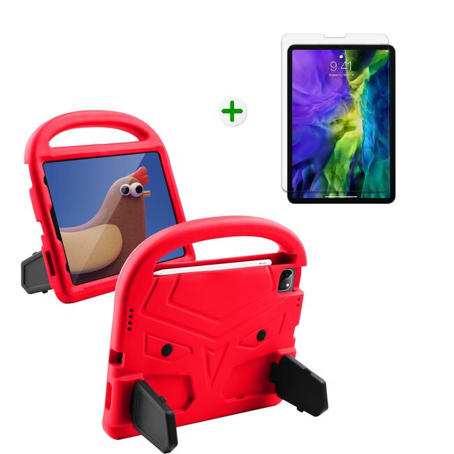 Case2go - Kinderhoes voor de iPad Air 10.9 (2020) - Schokbestendige case met handvat - iPad hoes Kinderen - Rood