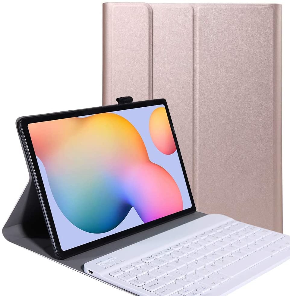 Samsung Galaxy Tab S7 Plus Case - Bluetooth toetsenbord hoes - QWERTY layout - Magneetsluiting - Sleep/Wake-up functie - Rosé-Goud afbeelding