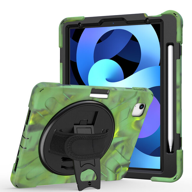 Case2go - Hoes voor Apple iPad Air 10.9 (2020) - Hand Strap Armor Case - Camouflage