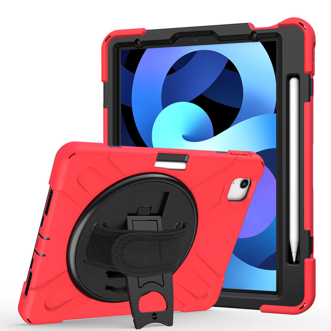 Case2go - Hoes voor Apple iPad Air 10.9 (2020) - Hand Strap Armor Case - Rood