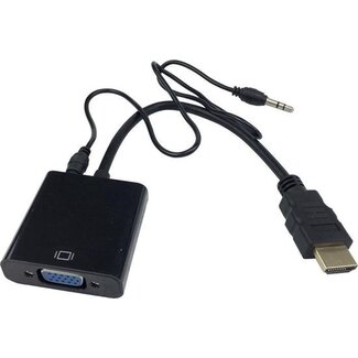 Case2go HDMI naar VGA met audio Adapter Kabel - 25 cm - 1080p Full HD - Zwart