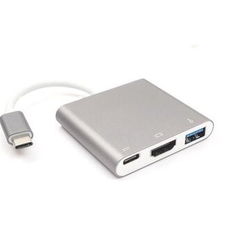 Case2go USB-C naar HDMI, USB en USB-C adapter - 20 cm - 1080p - Zilver