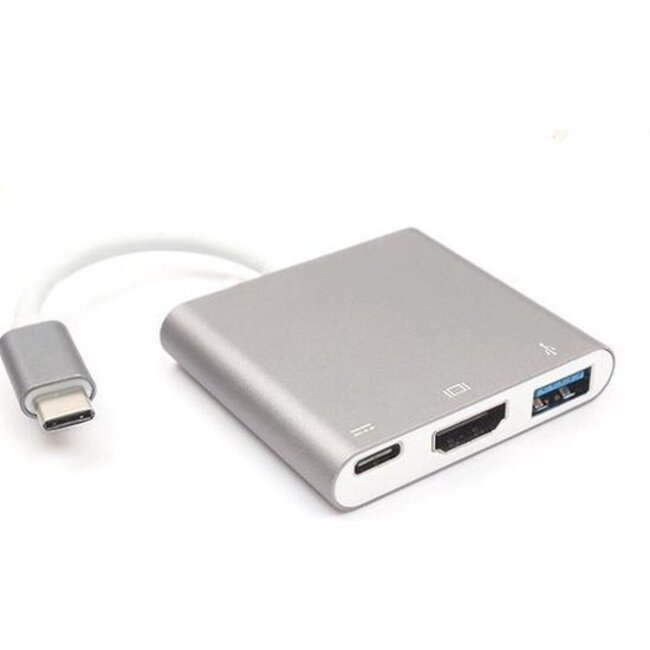 USB-C naar HDMI, USB en USB-C adapter - 20 cm - 1080p - Zilver