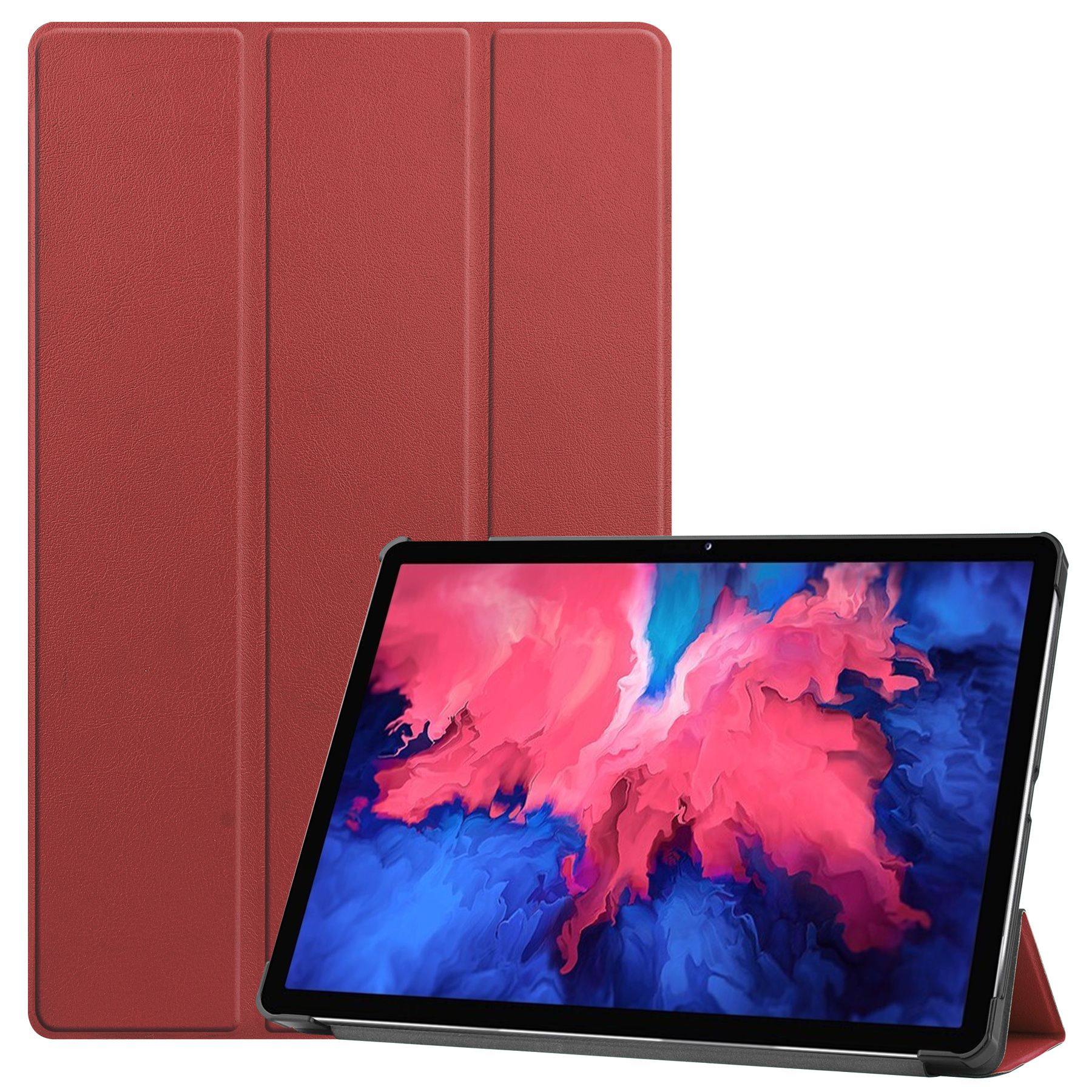 Lenovo Tab P11 Hoes - 11 Inch - Tri-Fold Book Case - Auto Sleep/Wake Functie - Donker Rood afbeelding