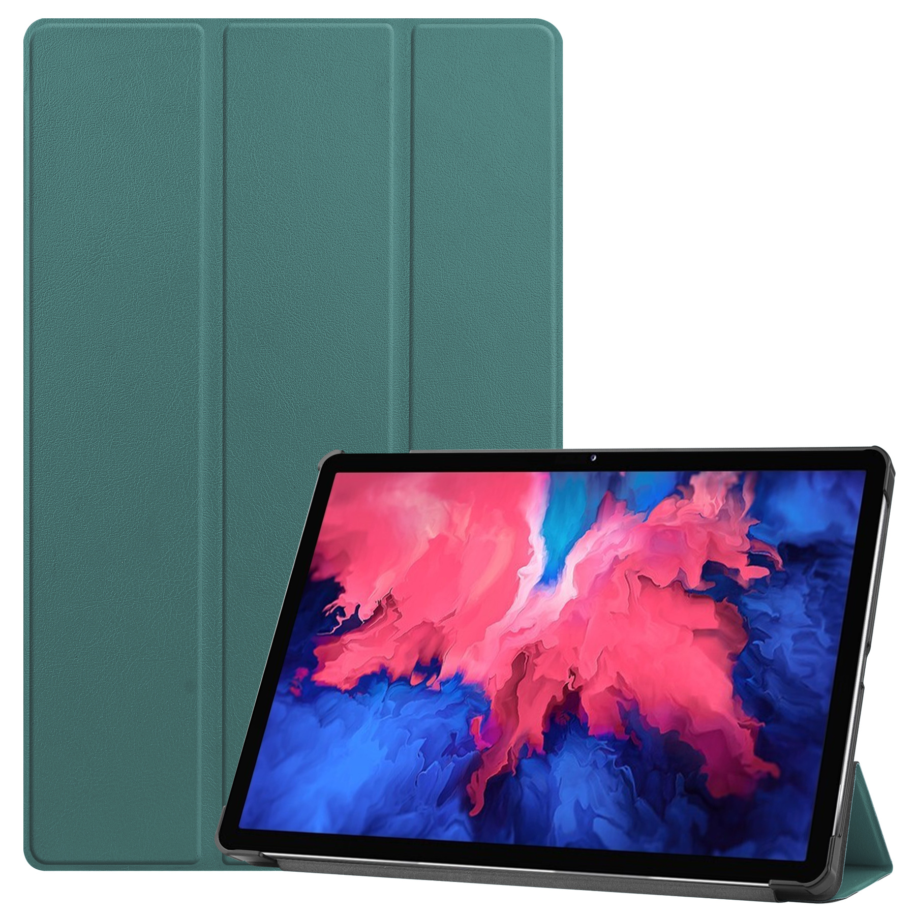 Lenovo Tab P11 Hoes - 11 Inch - Tri-Fold Book Case - Auto Sleep/Wake Functie - Donker Groen afbeelding