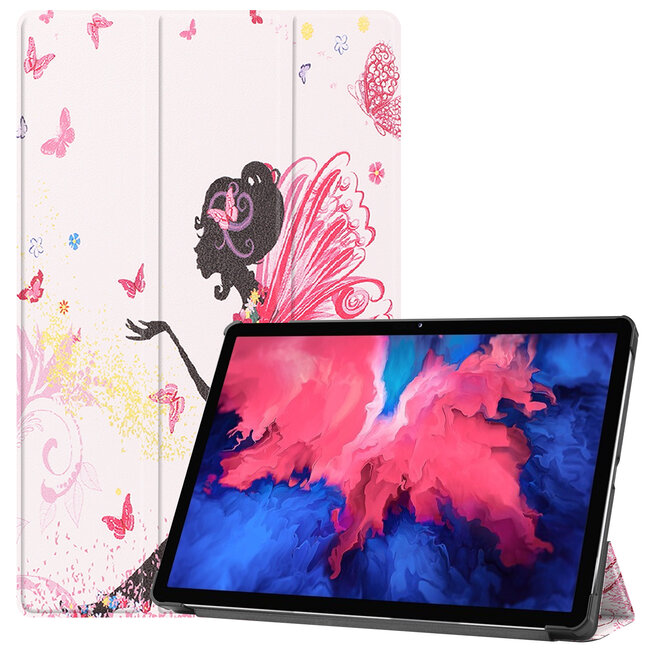 Case2go - Hoes voor de Lenovo Tab P11 - 11 Inch - Tri-Fold Book Case - Auto Sleep/Wake Functie - Flower Fee