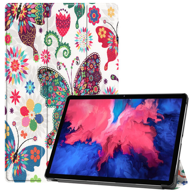 Case2go - Hoes voor de Lenovo Tab P11 - 11 Inch - Tri-Fold Book Case - Auto Sleep/Wake Functie - Vlinders