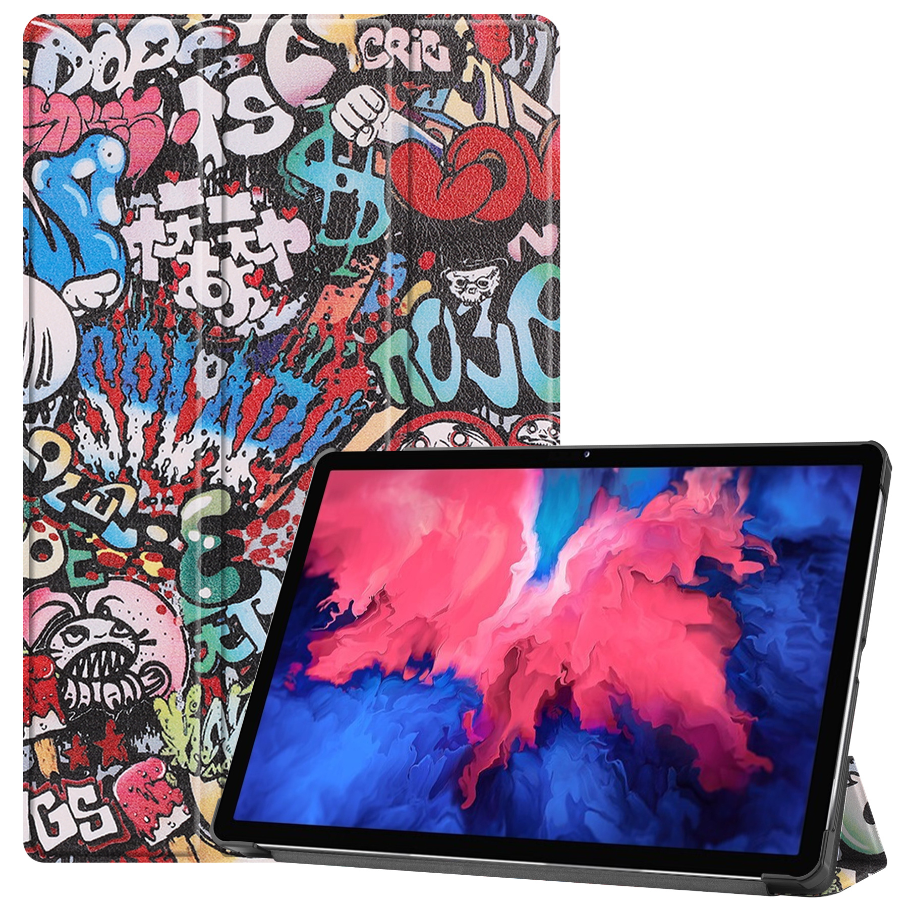 Lenovo Tab P11 Hoes - 11 Inch - Tri-Fold Book Case - Auto Sleep/Wake Functie - Graffiti afbeelding