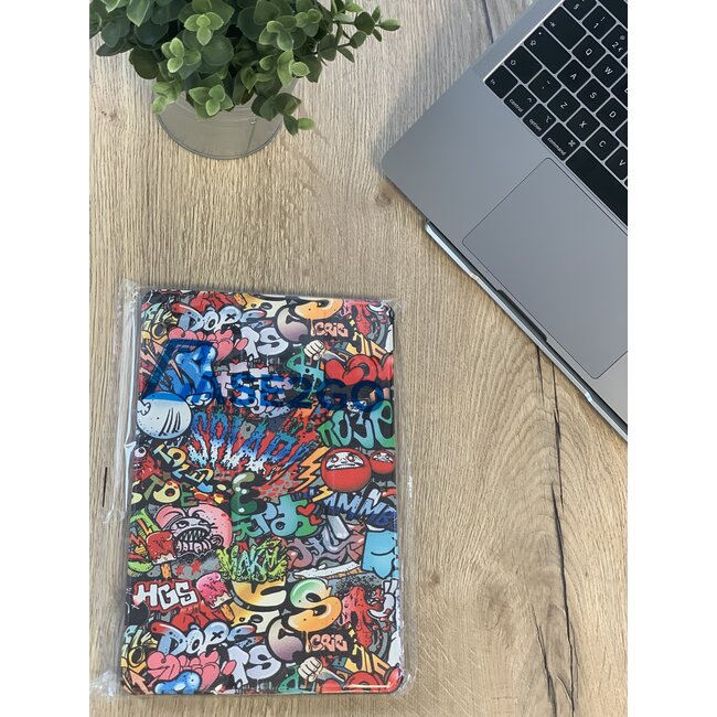 Case2go - Hoes voor de Lenovo Tab P11 - 11 Inch - Tri-Fold Book Case - Auto Sleep/Wake Functie - Graffiti